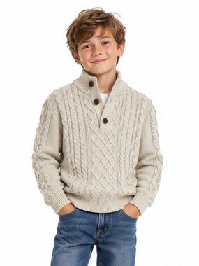 Gap Kids Cable Knit Mock Neck Henley Sweater Cream Size L 10